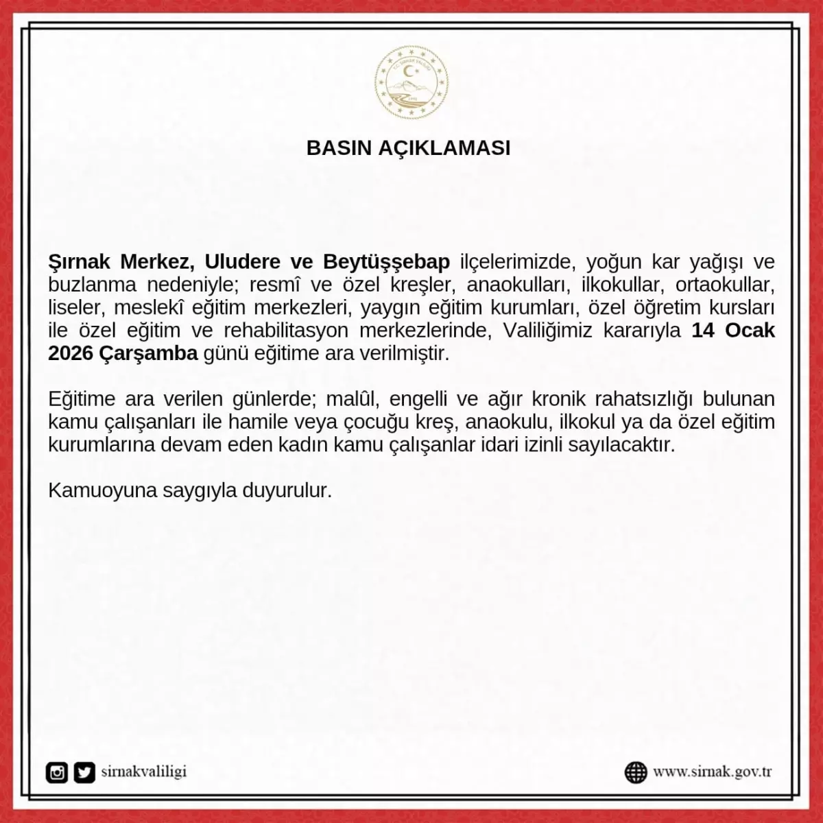 Şırnak\'ta Eğitime Kar Engeli