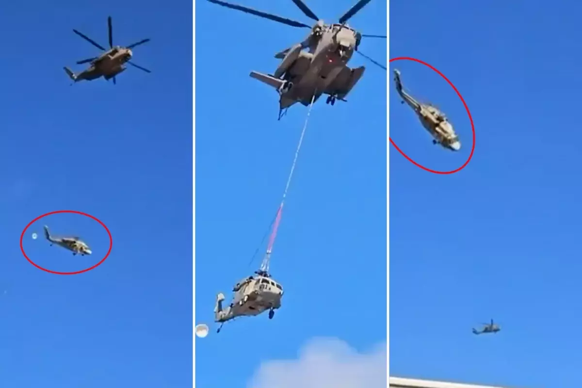 İsrail helikopteri havada taşınırken yere çakıldı