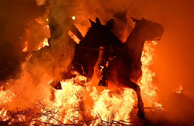 Film sahnesi değil gerçek: Atlar, alevlerin arasından böyle geçti
