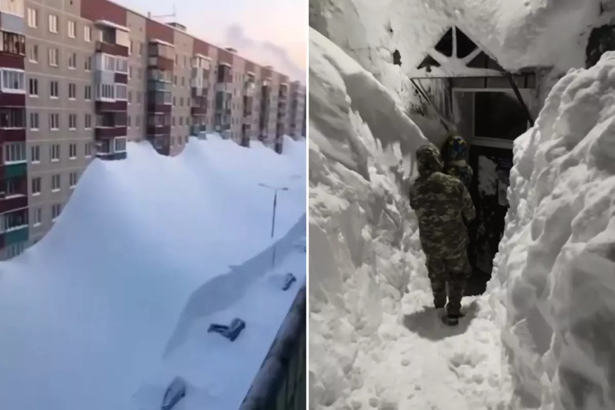 Kamçatka\'da buzul çağını aratmayan görüntüler! Kar kalınlığı 4. kata kadar çıktı