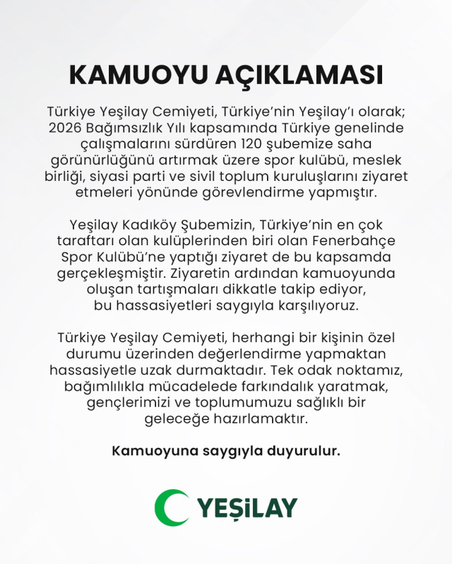Yeşilay'dan Sadettin Saran açıklaması