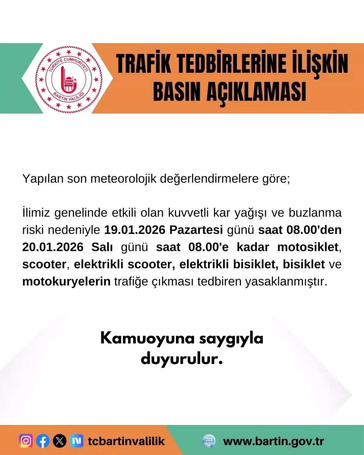 Bartın\'da Trafikte Yasak