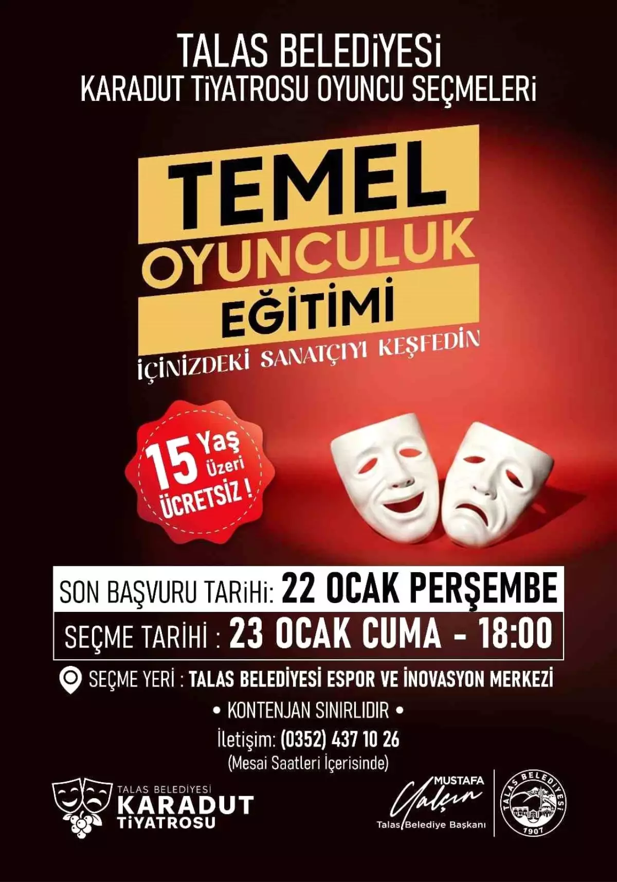 Talas\'ta sahne seni bekliyor, \'Karadut Tiyatrosu\' oyuncularını bekliyor