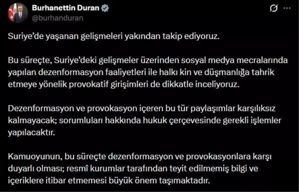 Duran\'dan Dezenformasyon Uyarısı