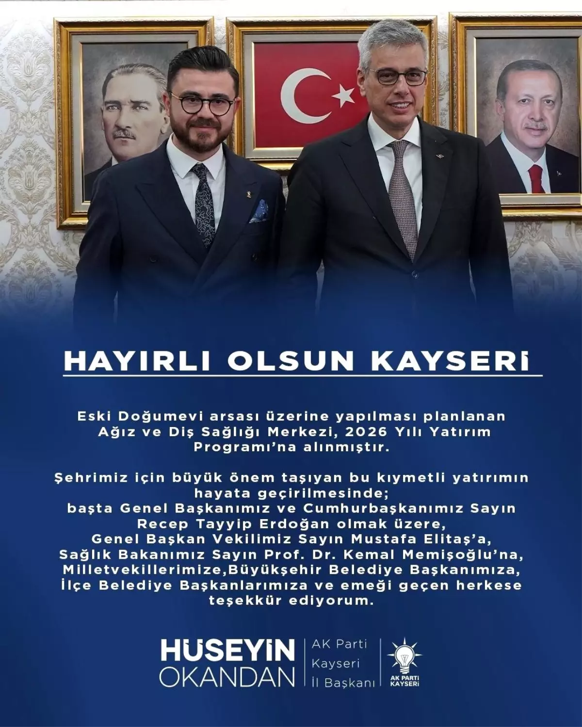 AK Parti İl Başkanı Okandan\'dan \'Diş Sağlığı Merkezi\' teşekkürü