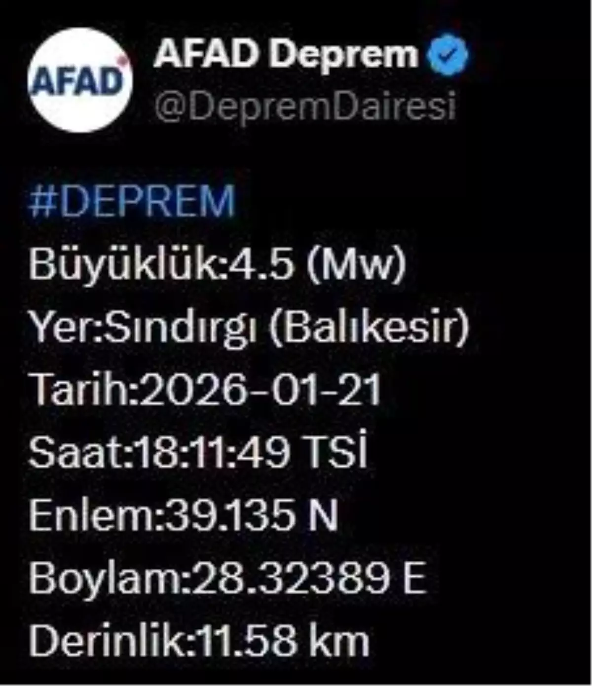 Balıkesir\'de 4.5 Büyüklüğünde Deprem