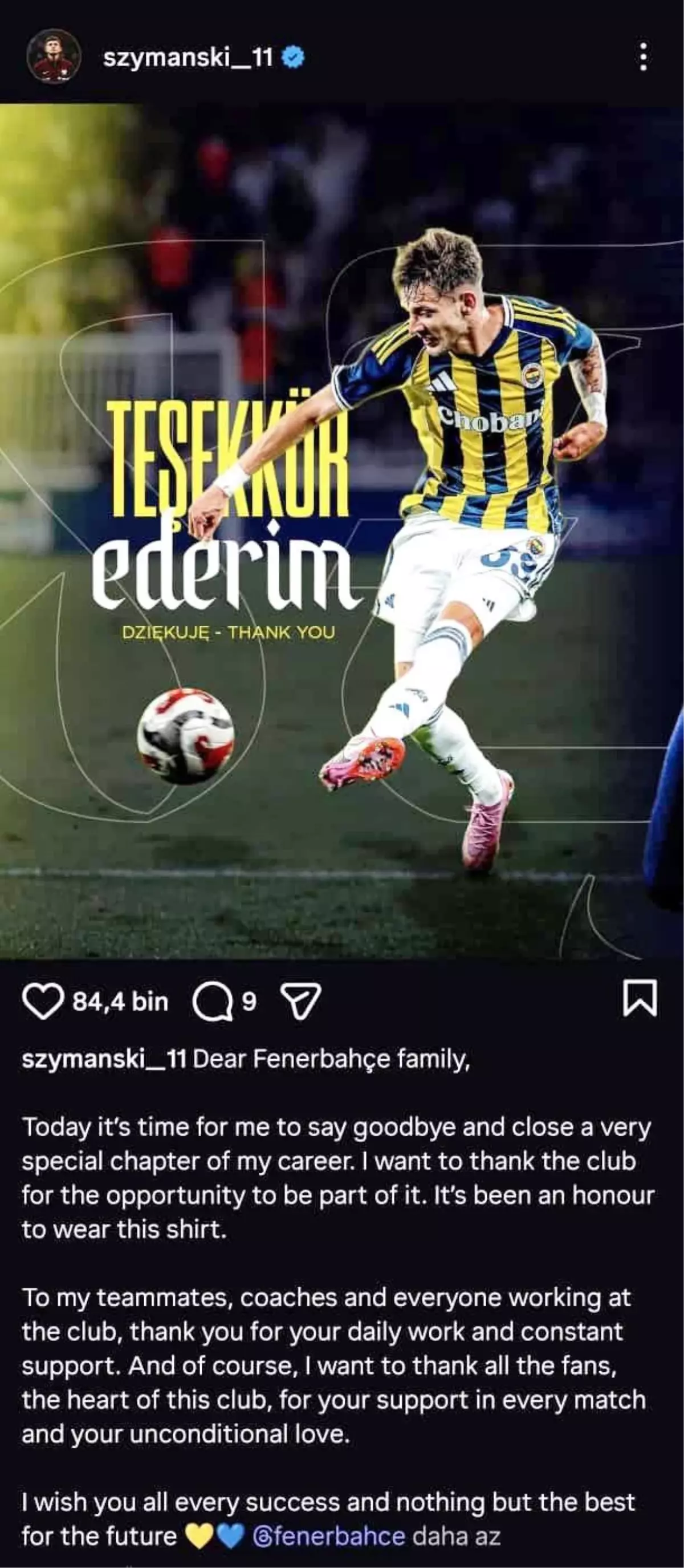 Szymanski\'den Fenerbahçe\'ye Veda