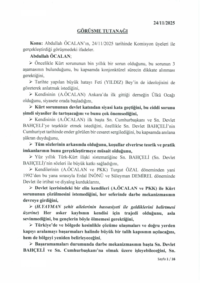 TBMM, İmralı görüşmesinin tam tutanaklarını yayımladı TBMM, İmralı görüşmesinin tam tutanaklarını yayımladı
