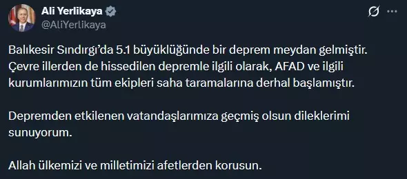 Balıkesir'de 5.1 büyüklüğünde deprem