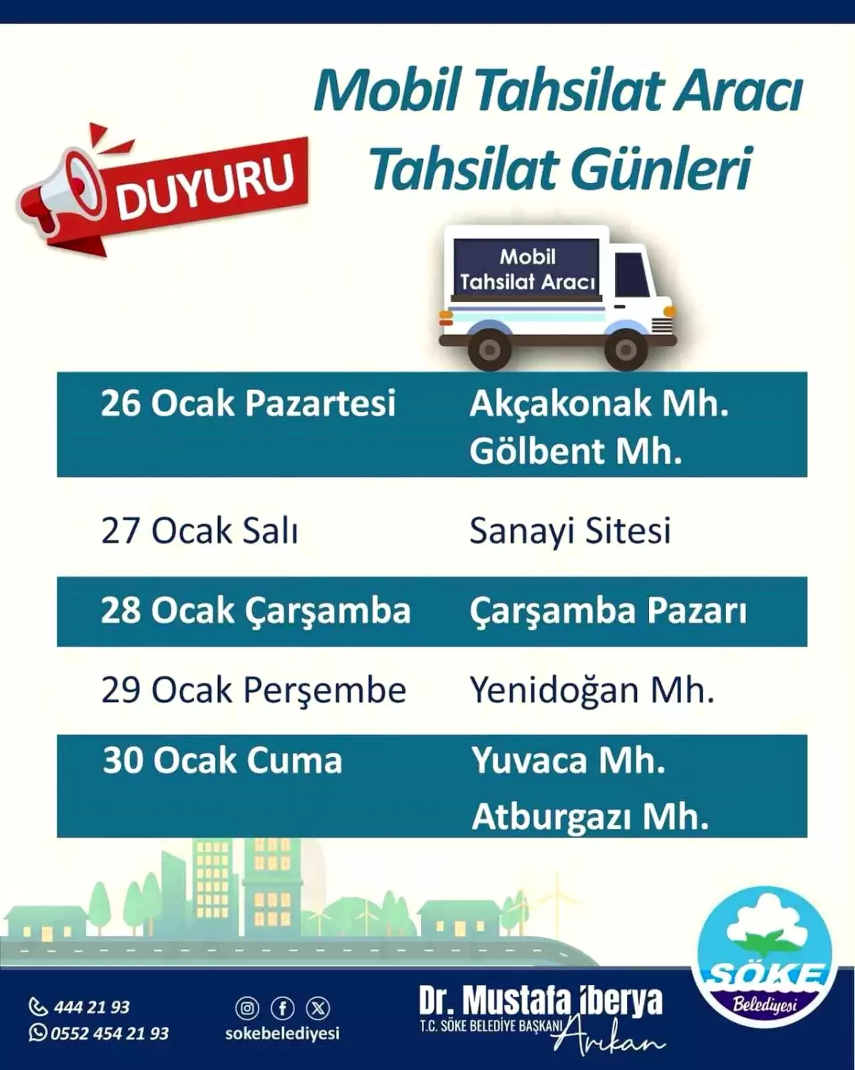 Söke\'de mobil tahsilat aracı mahallelere geliyor