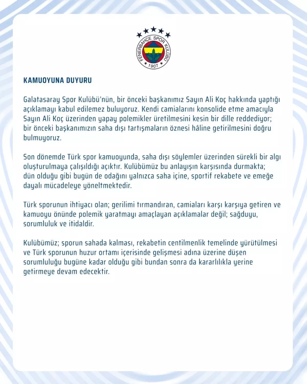 Fenerbahçe\'den Galatasaray\'a Sert Tepki