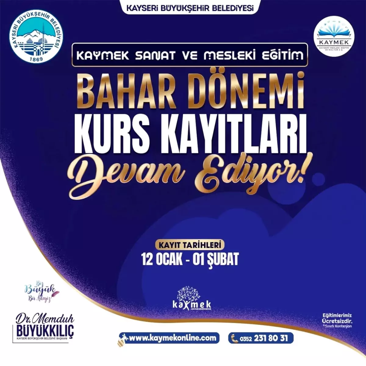 KAYMEK Sanat ve Mesleki Eğitim Bahar Dönemi Kurs kayıtları sürüyor