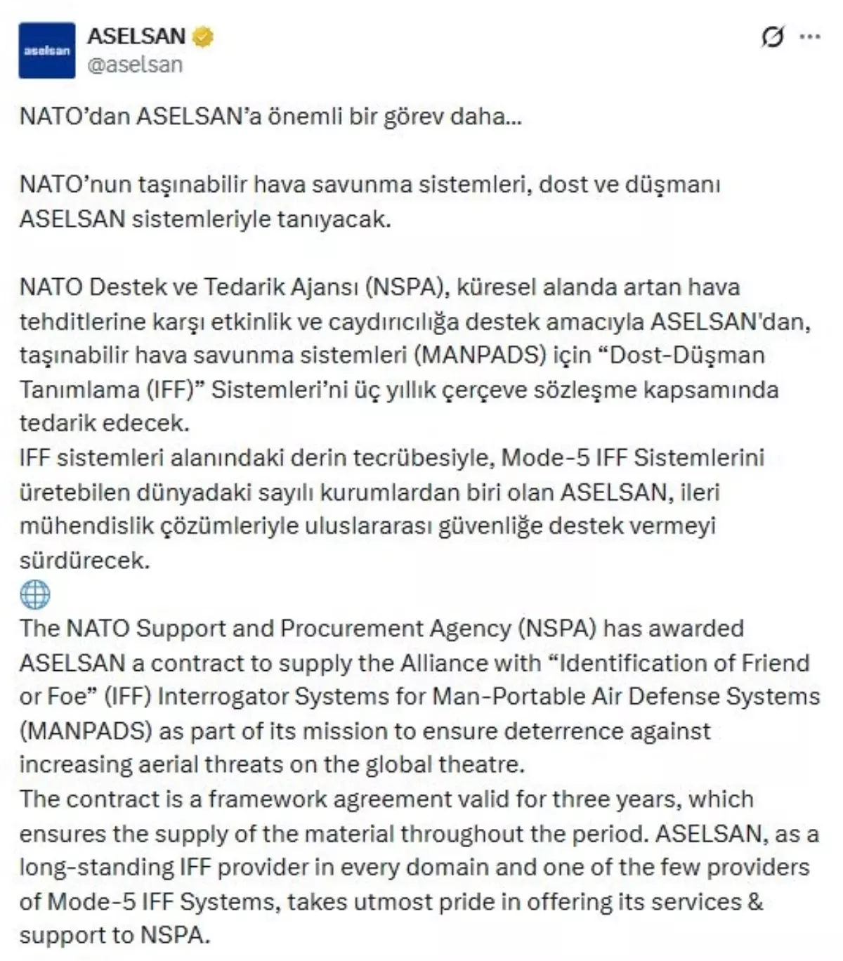 NATO\'dan ASELSAN\'a IFF Sistemi Tedariki