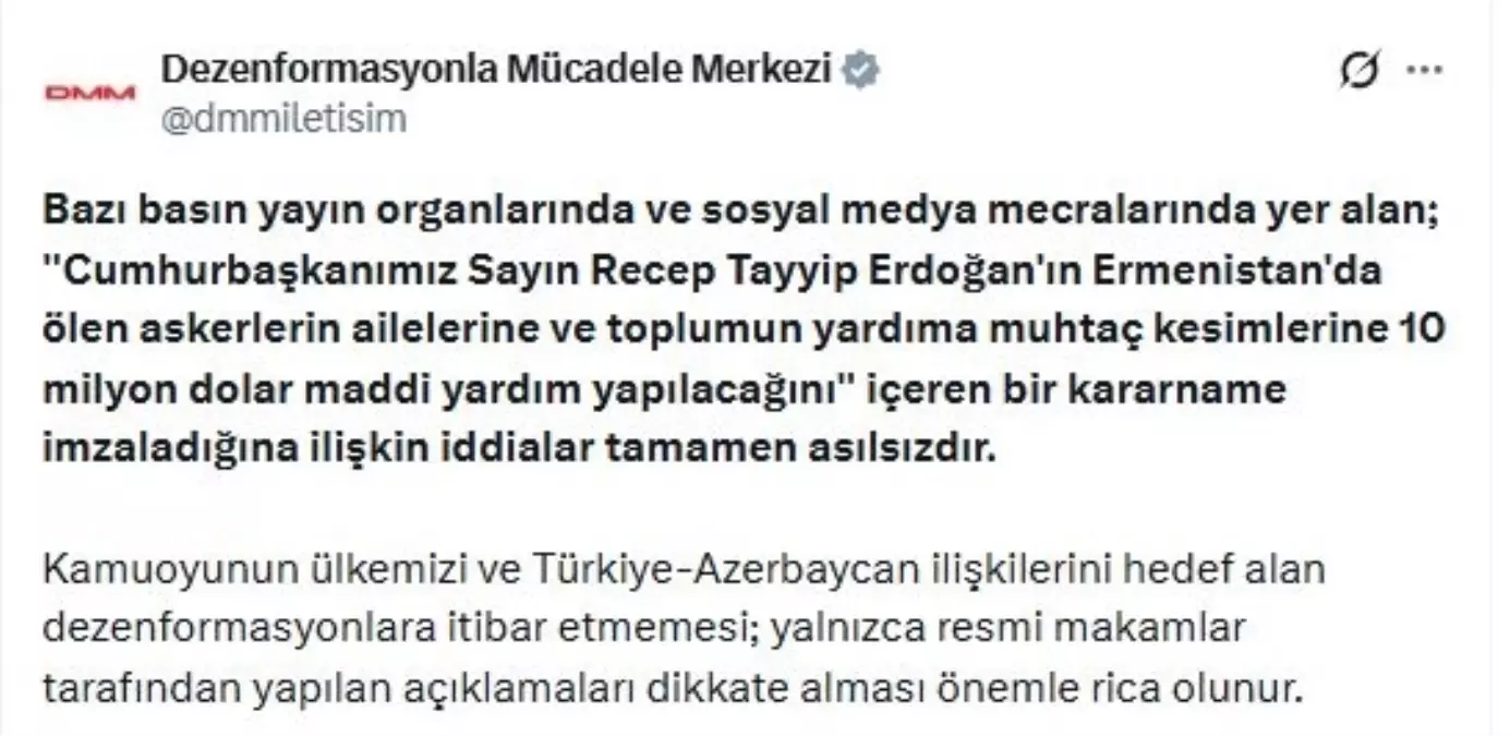 DMM: Ermenistan\'a yardım yapılacağı iddiaları asılsızdır
