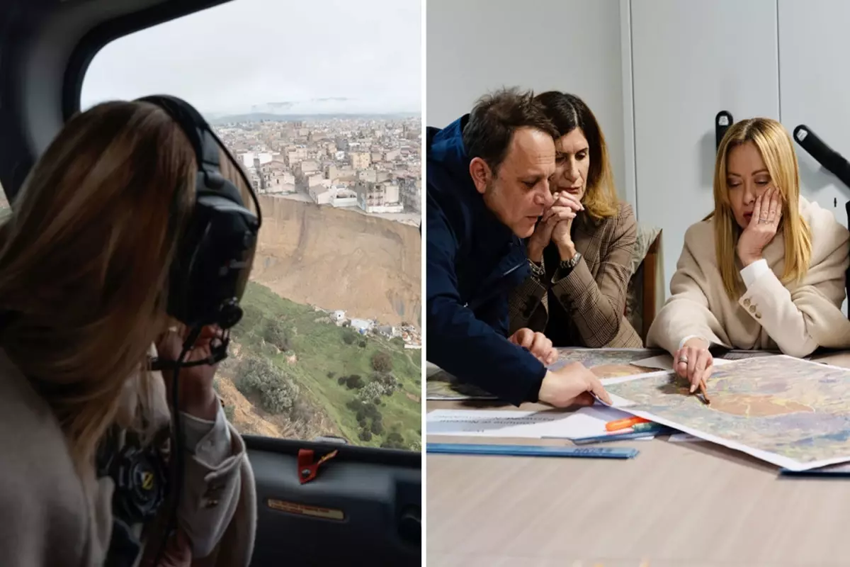 Meloni, felaketi yaşayan bölgeyi havadan inceledi 