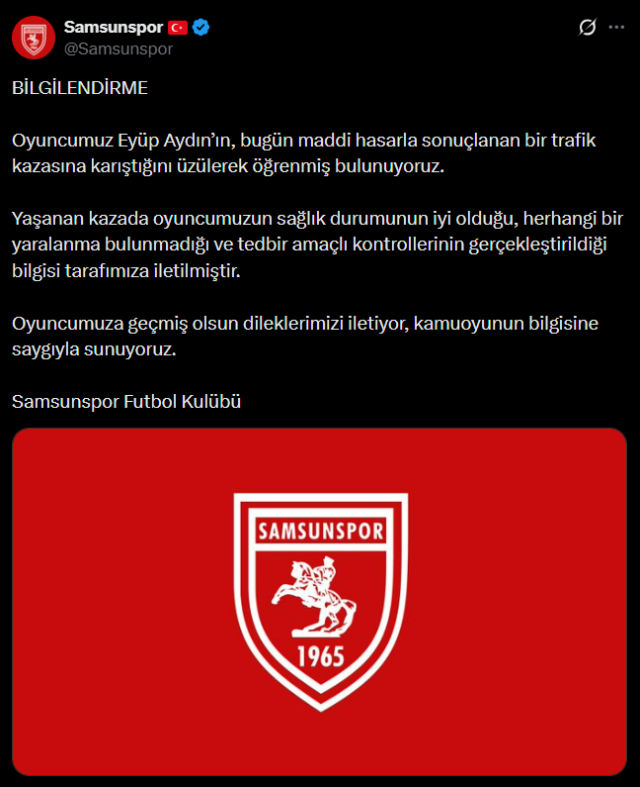 Samsunspor'un genç yıldızı trafik kazası geçirdi