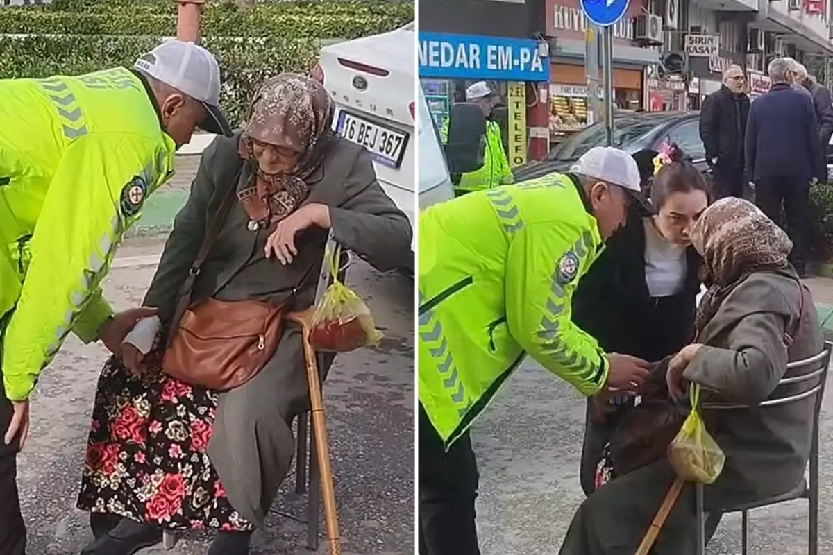 İşte Türk polisi! Ambulans gelene kadar yaşlı kadının elini bırakmadı