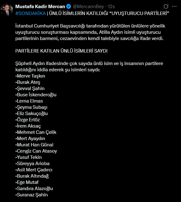 Uyuşturucu partilerinin barmeni itirafçı oldu! 20 ünlünün ismini savcılığa verdi