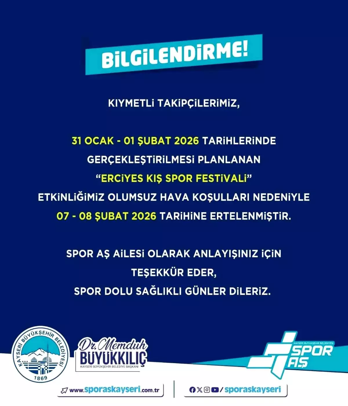 Erciyes Kış Spor Festivali\'ne olumsuz hava engeli