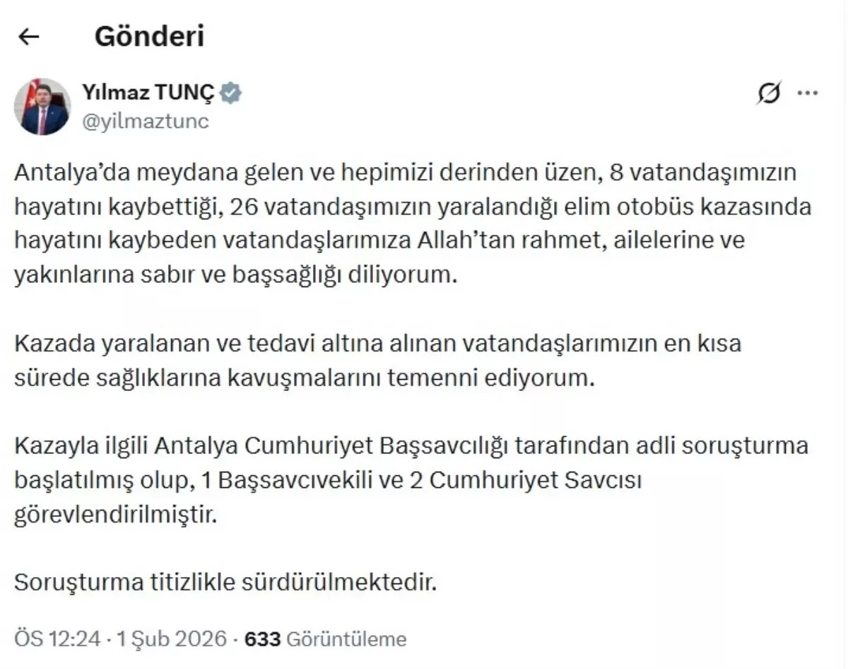 Antalya\'da Otobüs Kazası Soruşturması Başlatıldı