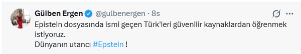 Gülben Ergen'den Epstein çağrısı: Dosyadaki Türkler açıklansın Gülben Ergen'den Epstein çağrısı: Dosyadaki Türkler açıklansın