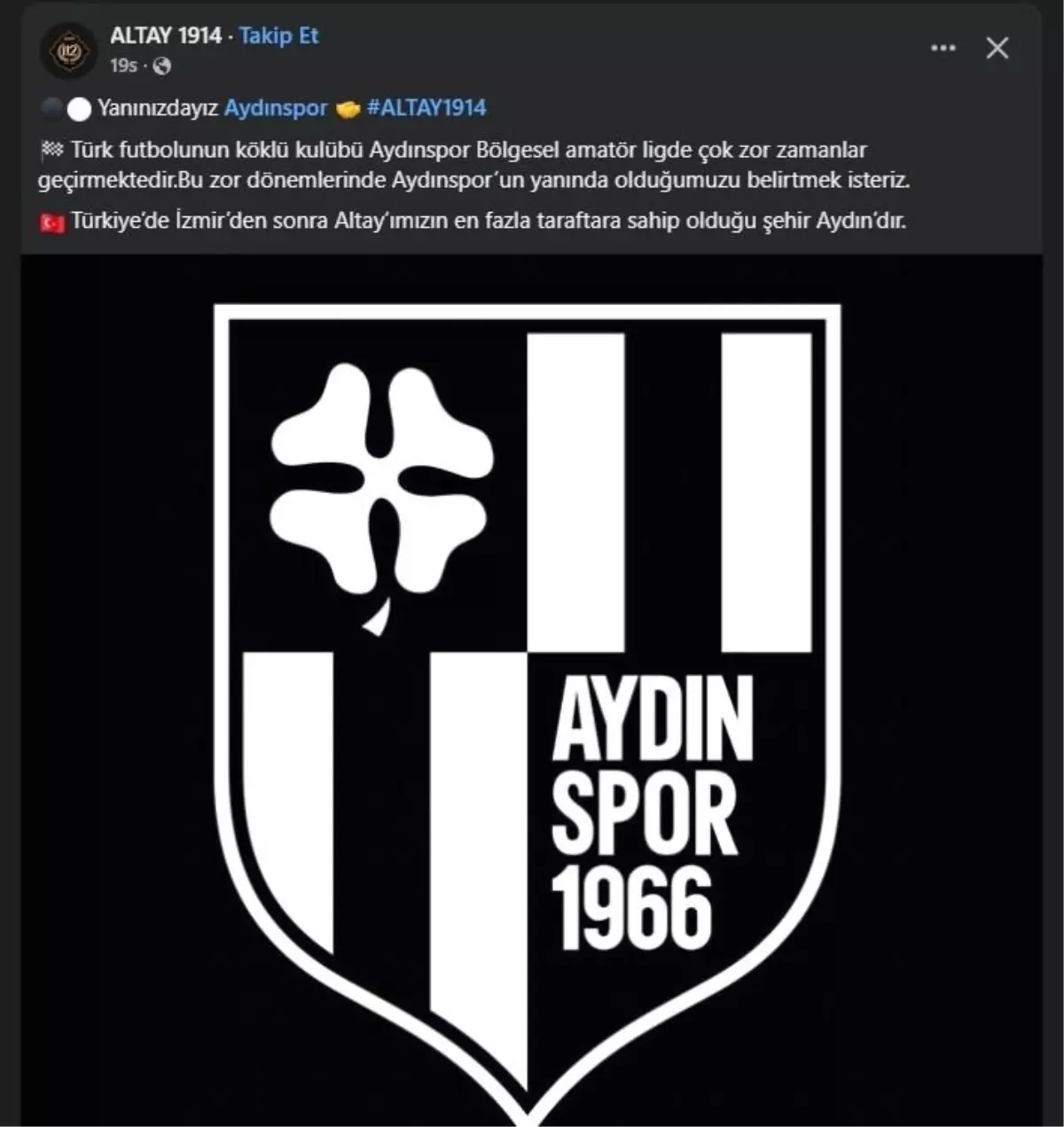 Altayspor\'dan Aydınspor\'a Destek Mesajı
