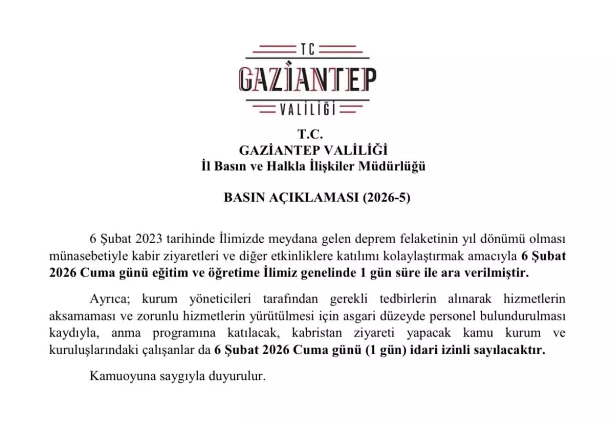 Gaziantep\'te Deprem Yıl Dönümünde Eğitime Ara