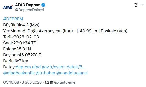 İran'da 4.3 büyüklüğünde deprem