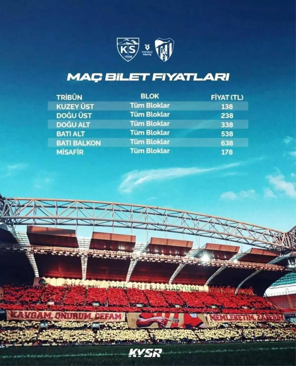 Kayserispor-Kocaelispor Maç Biletleri Açıklandı
