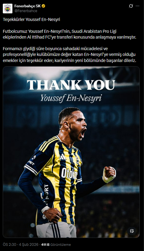 Fenerbahçe, Youssef En-Nesyri'ye veda etti