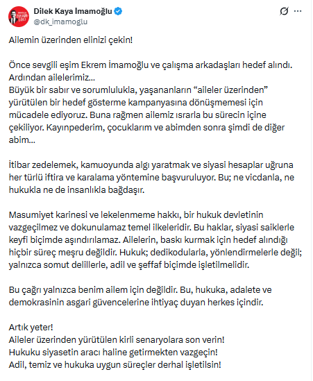 Kardeşi gözaltına alınan Dilek İmamoğlu'ndan ilk açıklama