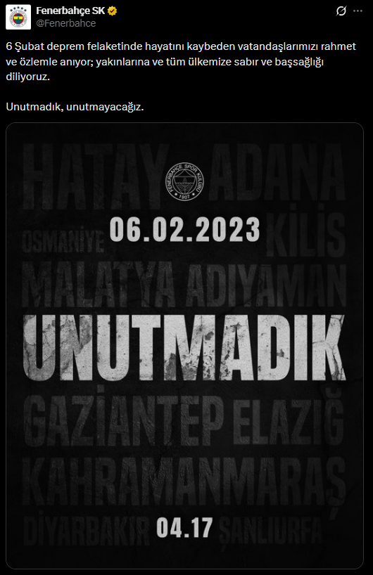 TFF ve spor kulüpleri, 6 Şubat depremlerinde hayatını kaybedenleri andı