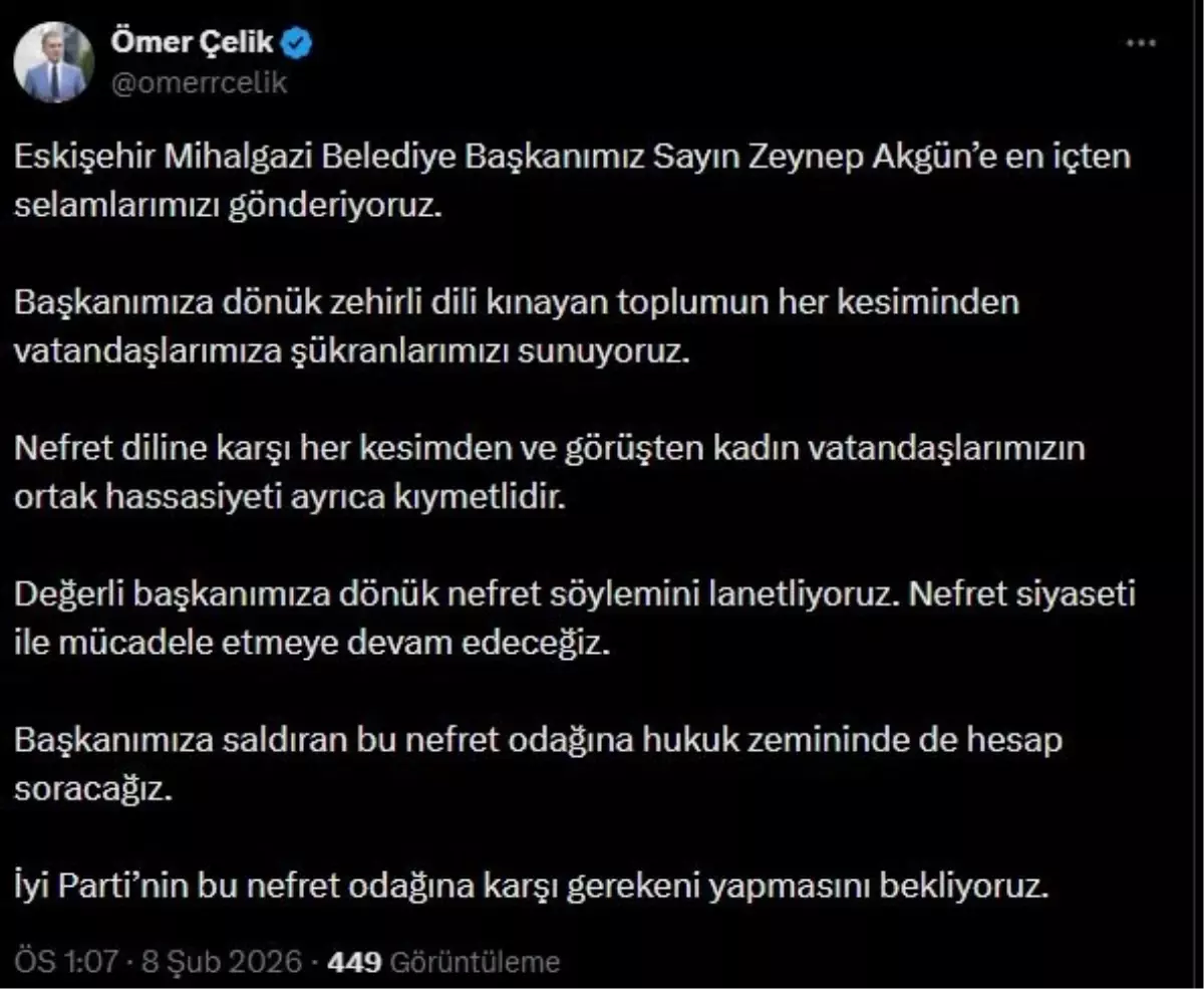 Ömer Çelik\'ten Nefret Söylemine Tepki