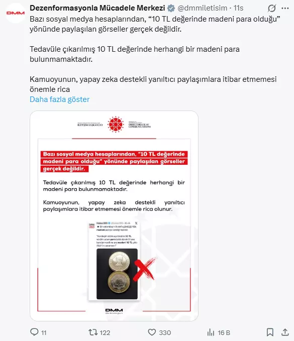 10 TL Madeni Para İddiaları Dezenformasyonla Mücadele Merkezi Tarafından Yalanlandı