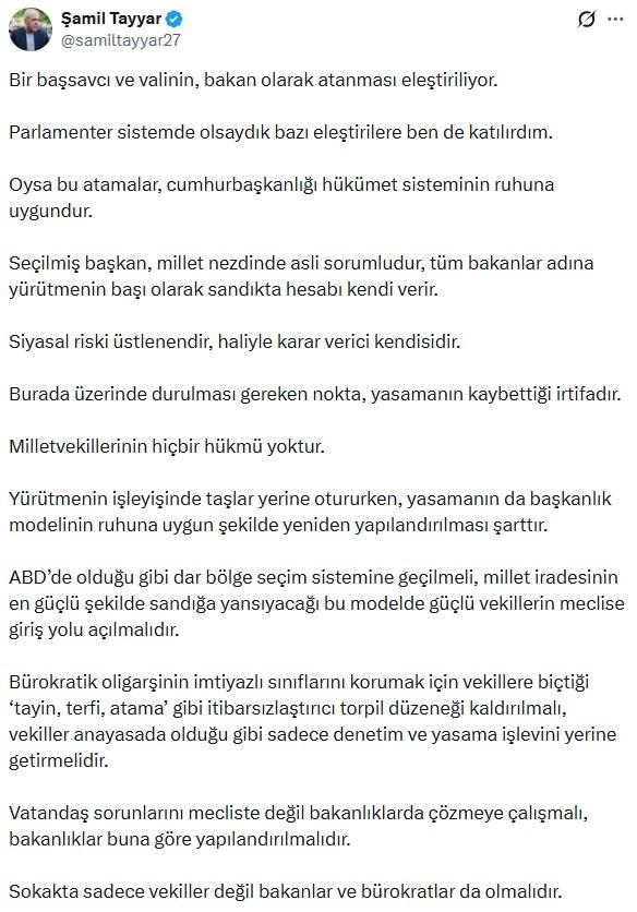 AK Partili Tayyar'dan çok konuşulacak 'başkanlık' sistemi eleştirisi
