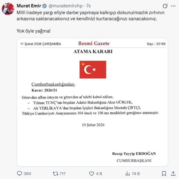 CHP'den Akın Gürlek'in Adalet Bakanlığı'na atanmasına ilk yorum
