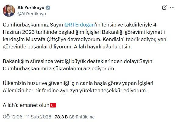 Erzurum Valisi Mustafa Çiftçi, İçişleri Bakanı olarak atandı