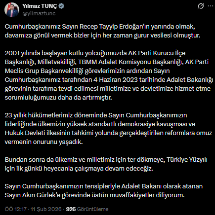 Yılmaz Tunç'un yerine İstanbul Cumhuriyet Başsavcısı Akın Gürlek Adalet Bakanı olarak atandı