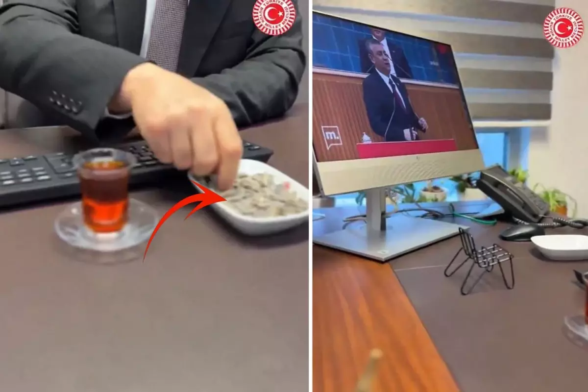 AK Partili vekil, Meclis\'te çekirdek çitleyip Özgür Özel\'i izledi