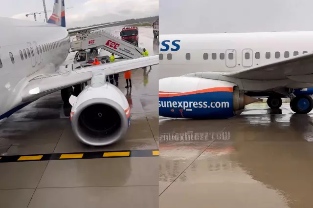 Antalya Havalimanı'nda büyük panik! Uçağın iniş takımları kırıldı, motoru piste sürttü Antalya Havalimanı'nda büyük panik! Uçağın iniş takımları kırıldı, motoru piste sürttü