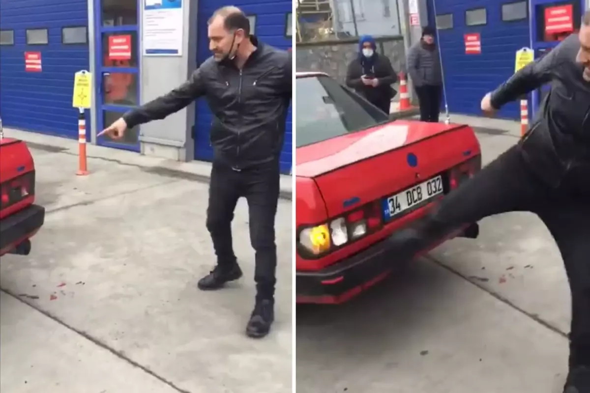 Sunulan gerekçeye öfkelenen vatandaş, TÜVTÜRK\'ün önünde sinir krizi geçirdi