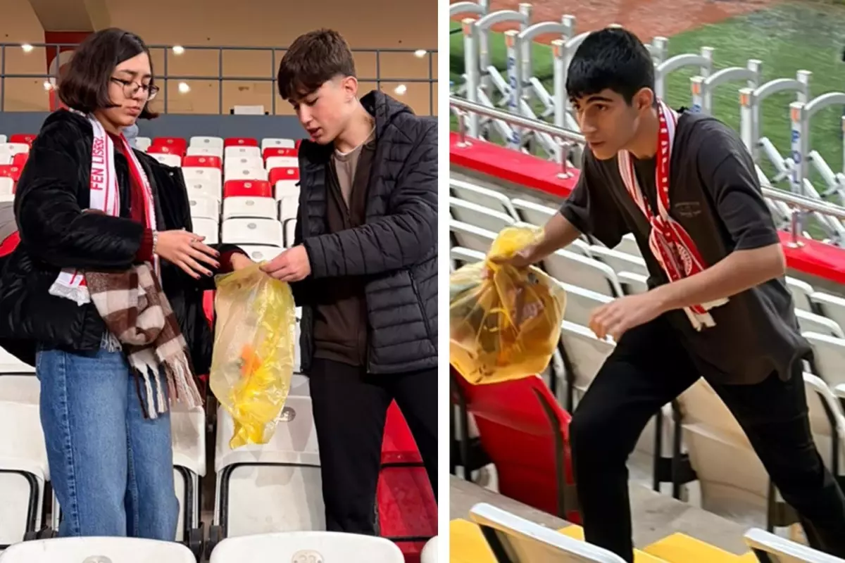 Antalya\'da 80 öğrenci Samsunspor maçının ardından tribünü temizledi