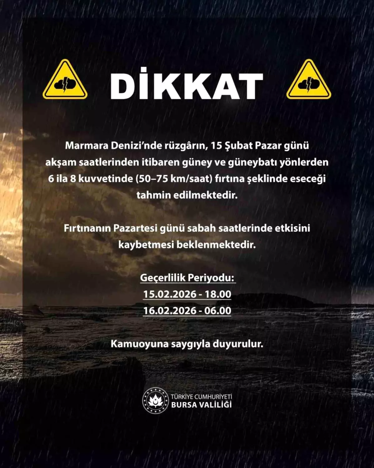 Bursa\'da Fırtına Uyarısı