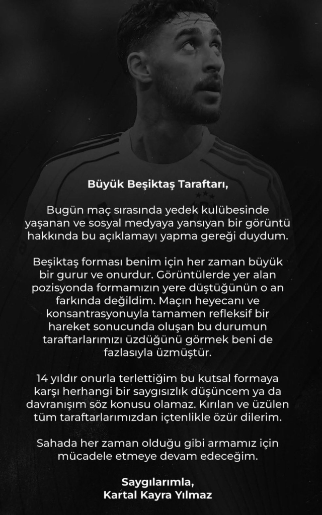 Beşiktaş formasına tekme atan Kartal Kayra, taraftarlardan özür diledi