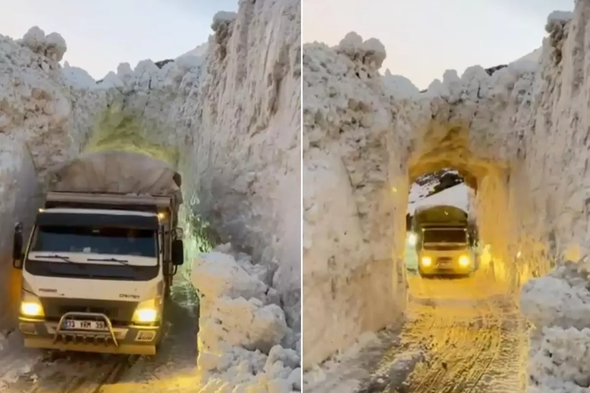 Görüntü kutuplardan değil Türkiye\'den! Kar tüneliyle yaşam koridoru