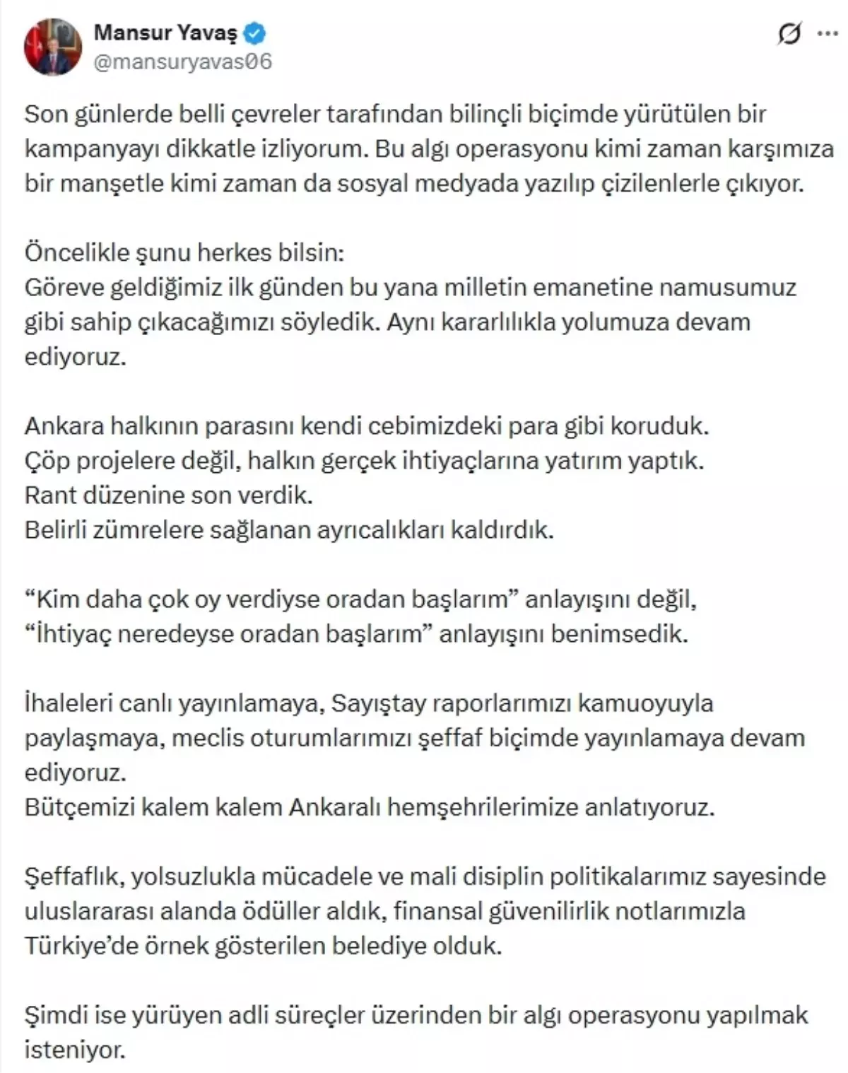 Mansur Yavaş: Şeffaflık ve Halk Desteği Önemli