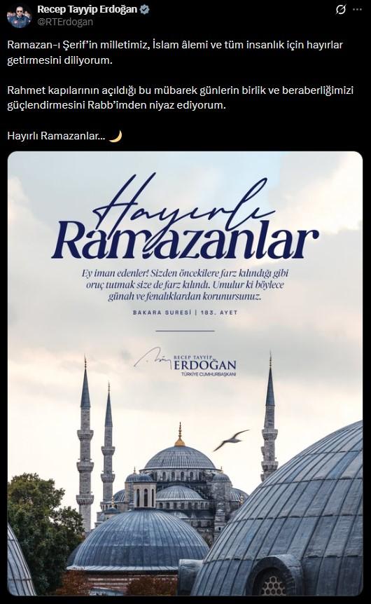 Cumhurbaşkanı Erdoğan'dan Ramazan mesajı: Hayırlar getirmesini diliyoruz