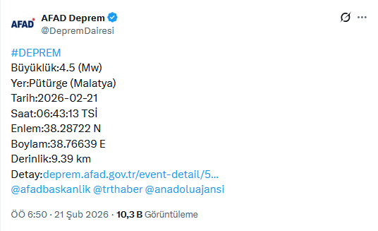 Malatya'da korkutan deprem