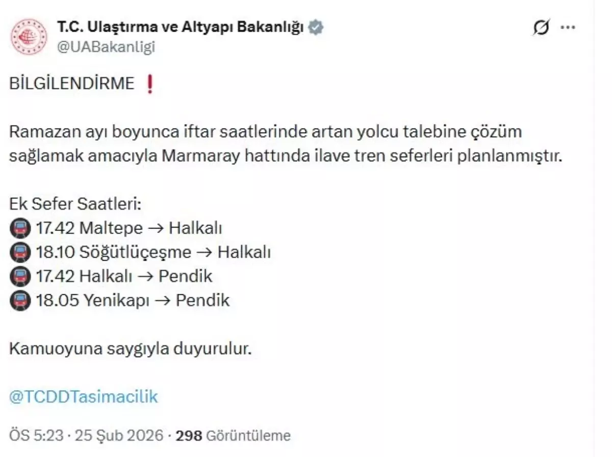 Marmaray\'a Ramazan İçin Ek Seferler