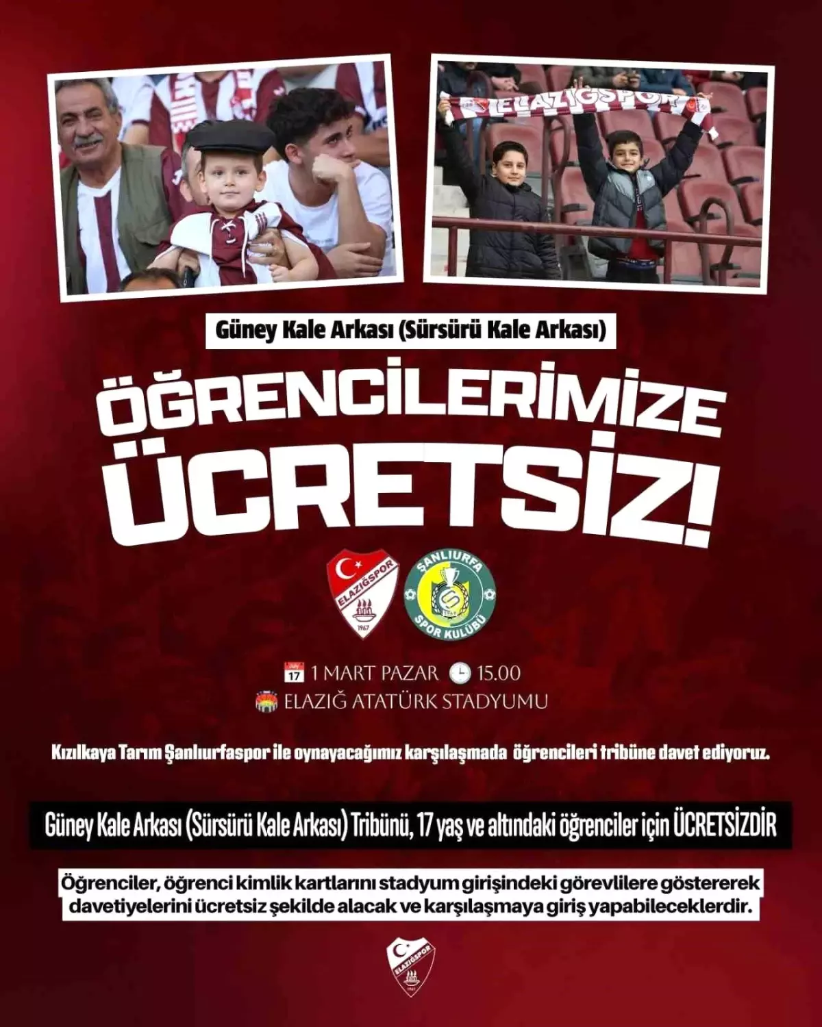Elazığspor\'dan Öğrencilere Ücretsiz Bilet